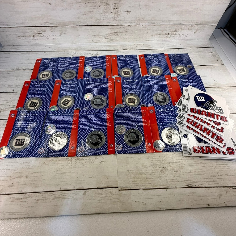 New York Giants NFL Challenge Coins and Decals Lot 14 Coins 10 Static Clings
